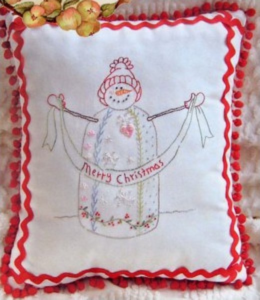 Crazy Quilt Snowman Pillow Hand Embroidery By Crabapple Hill Studio