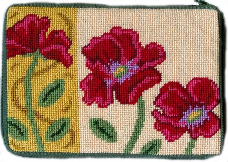 Stitch & Zip Needlepoint Purse Red Poppies