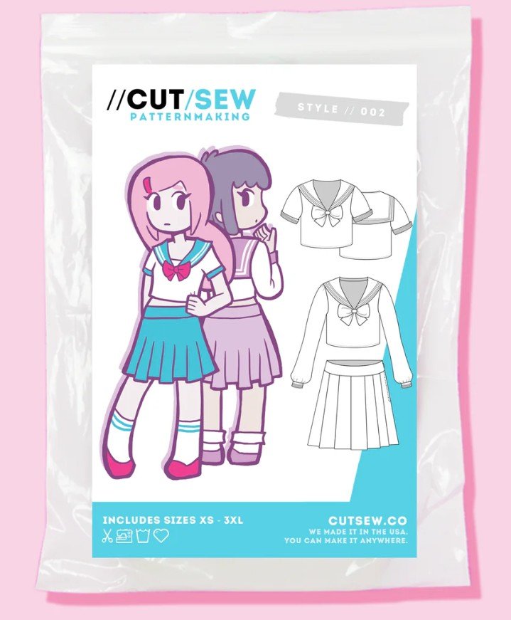 CUT/SEW Patternmaking - Seifuku Schoolgirl Cosplay Pattern (Sizes XS - 3XL)