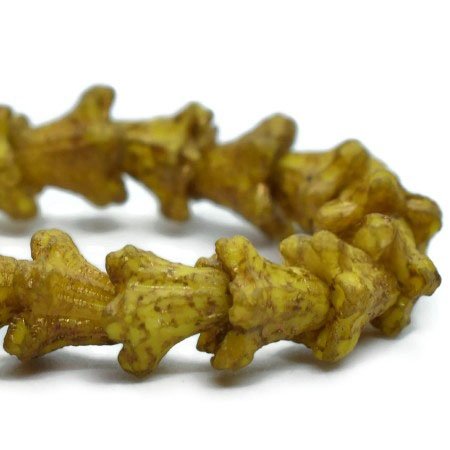 Czech Glass Bead Strand: Bell Flower 5x6mm - Dandelion with Etched and Gold Finishes
