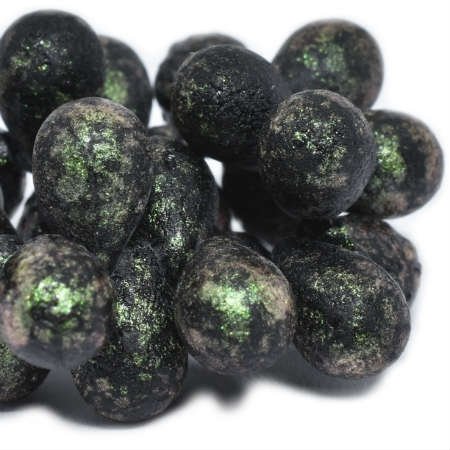 Czech Glass Bead Strand: Drop 6x9mm - Black and Mantis with an Etched Finish