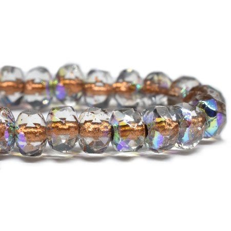 Czech Glass Bead Strand: Rondelle 2x3mm - Transparent Glass with Copper Lining and AB Finish