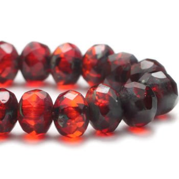 Czech Glass Bead Strand: Rondelle 3x5mm - Red and Ladybug with Picasso Finish