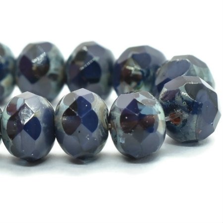Czech Glass Bead Strand: Rondelle 5x7mm - Blue Violet with a Picasso Finish