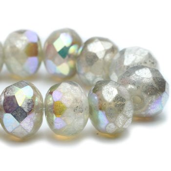 Czech Glass Bead Strand: Rondelle 5x7mm - Opal with AB Finish