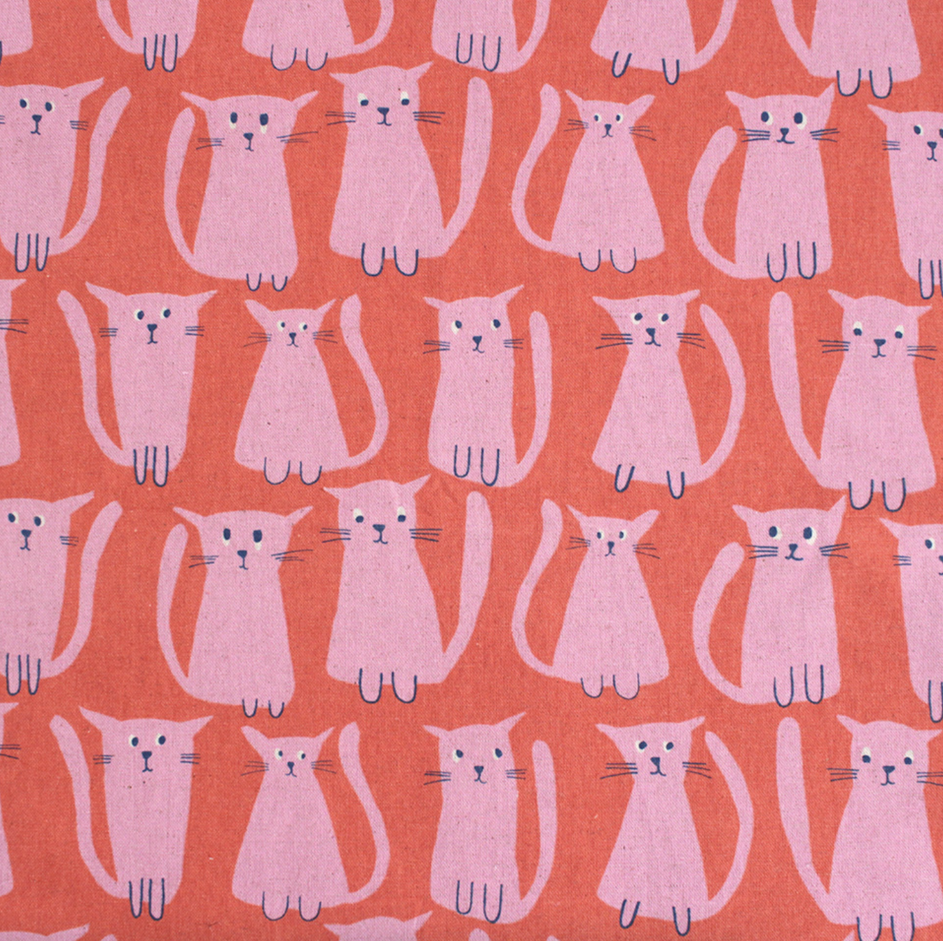 Kokka Fabrics - Stray Cat Friends in Orange Cotton Linen Blended Canvas 