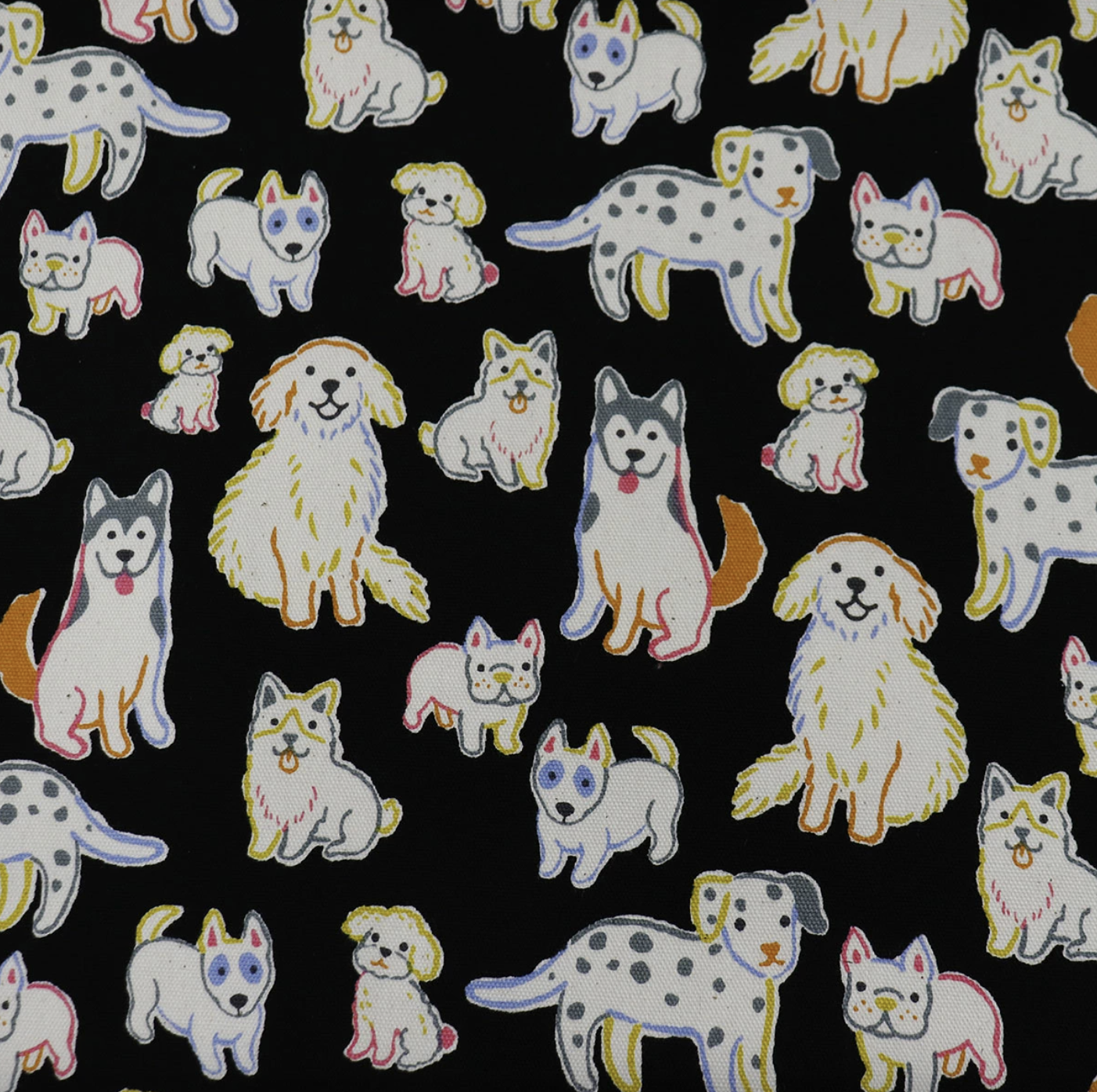 Sevenberry Fabrics - Colorful Dogs Cotton Oxford in Black