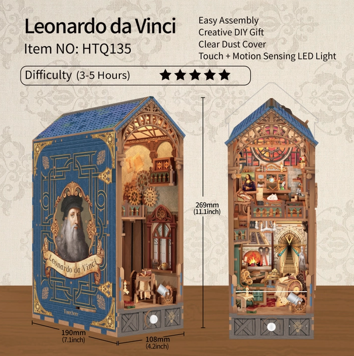 HANDS CRAFT BOOK NOOK KIT LEONARDO DAVINCI W/ DUST COVER