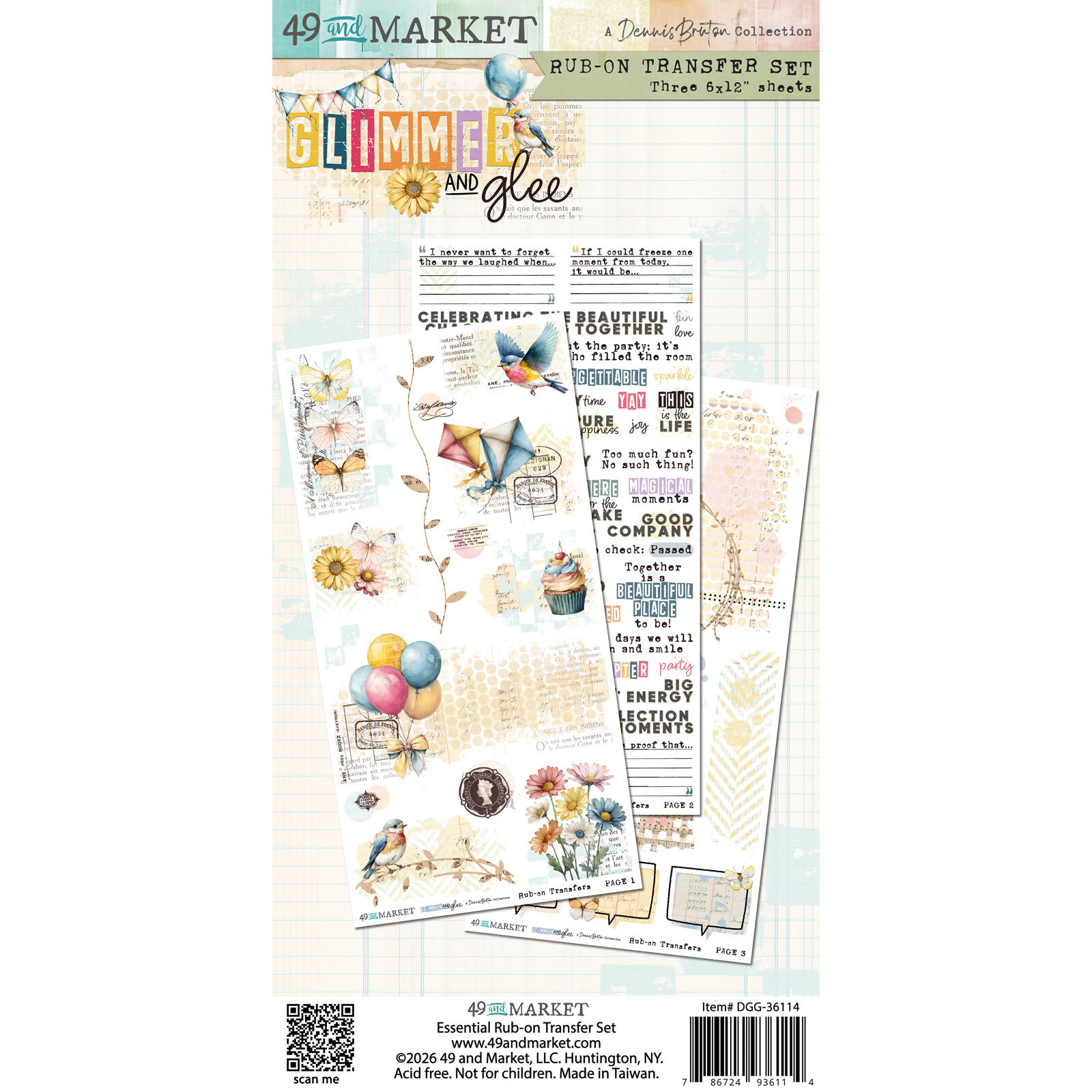 49 and Market - Glimmer and Glee - Blendable Rub-On Transfer Set 6X12