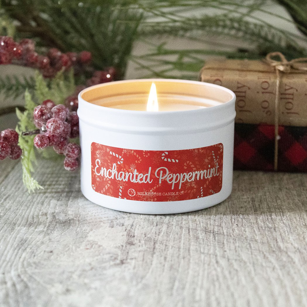 Milkhouse Candles 5oz White Tin Enchanted Peppermint 849564012711
