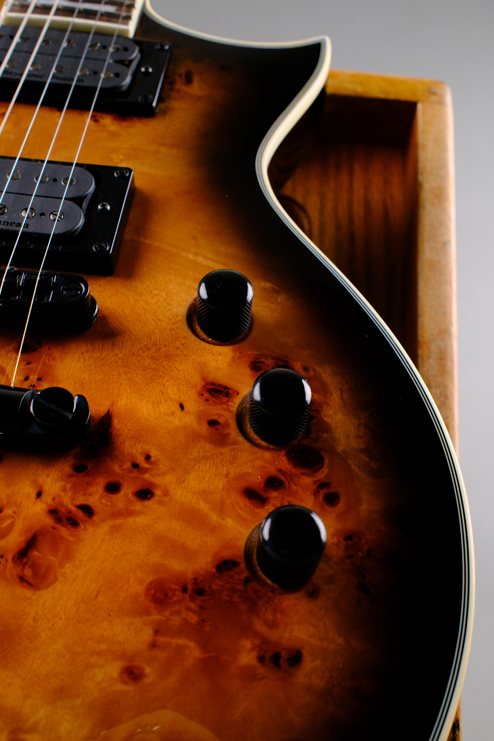 2021 ESP LTD EC-1000 Deluxe Black Natural Burst Poplar Burl