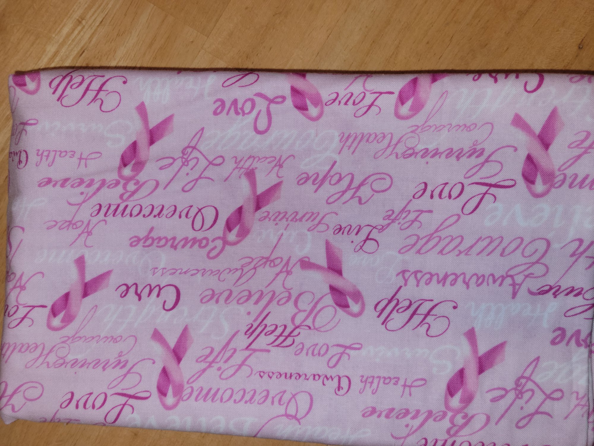 1yd 19 pink ribbons and breast cancer awareness words on pink by