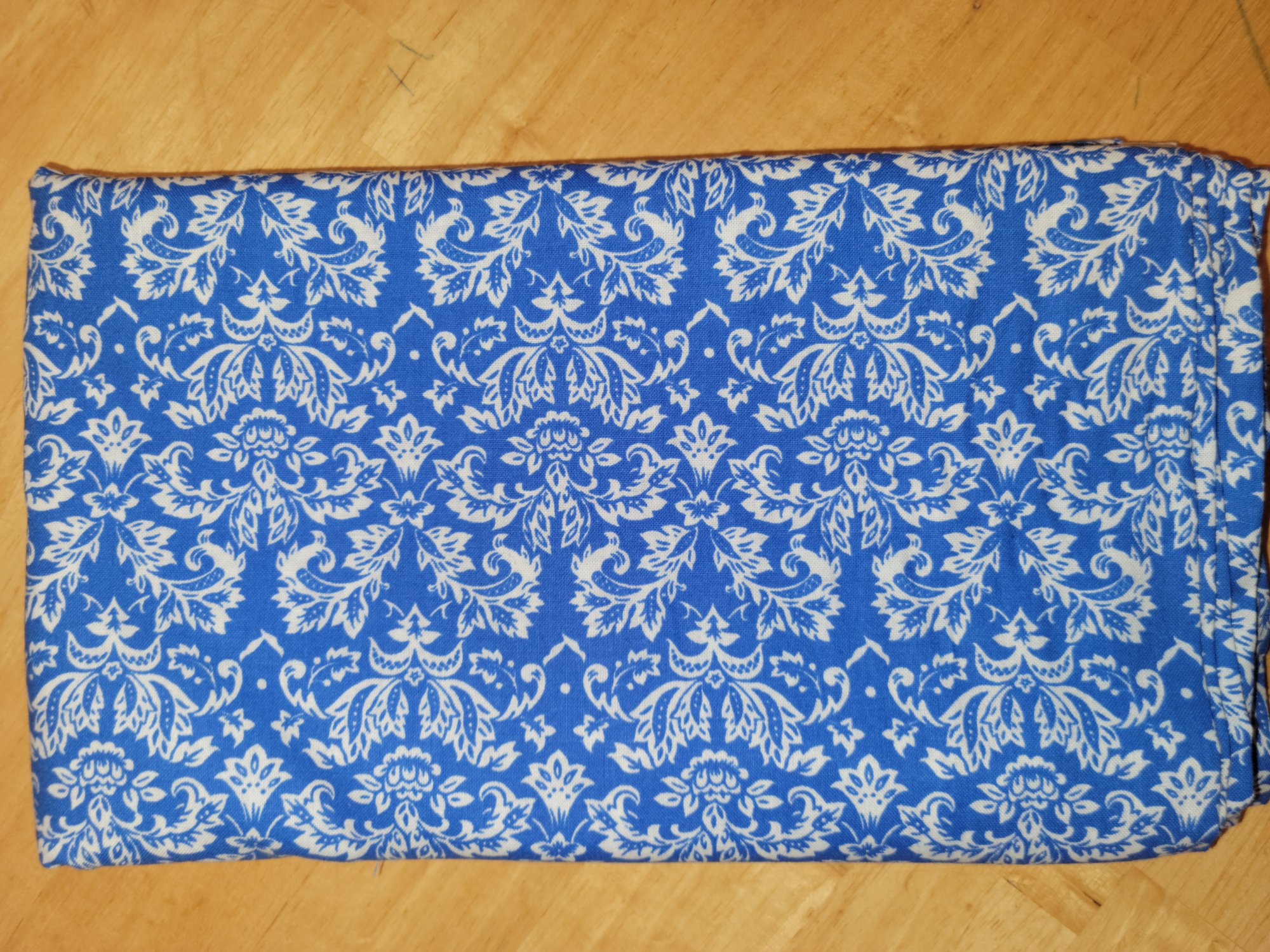 1Yd, 29White Damask on Royal Blue by MDG