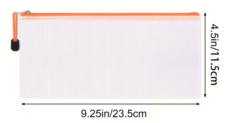 5 Pc. Multi- Pack Bill Size Transparent Project Bags -Different colors Zipper Tape and Tab - - Bill Size: 4.25 In x 9.25 in - This is NOT a pattern or a kit, but a relatively clear and very real small project bag - perfect for school supplies