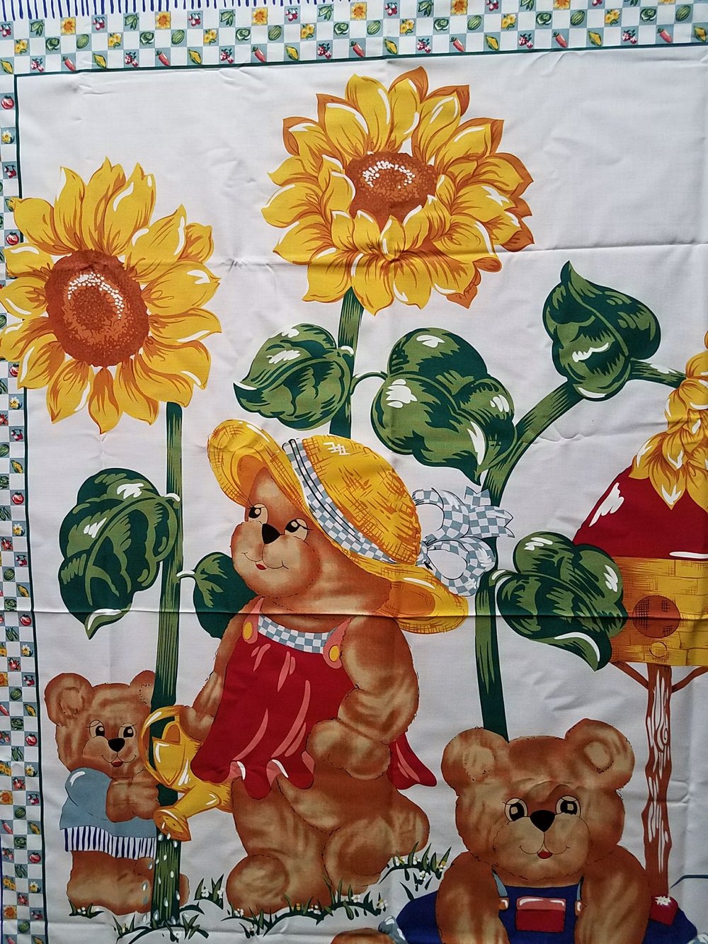 Bears Growing Sunflowers Baby Quilt Panel