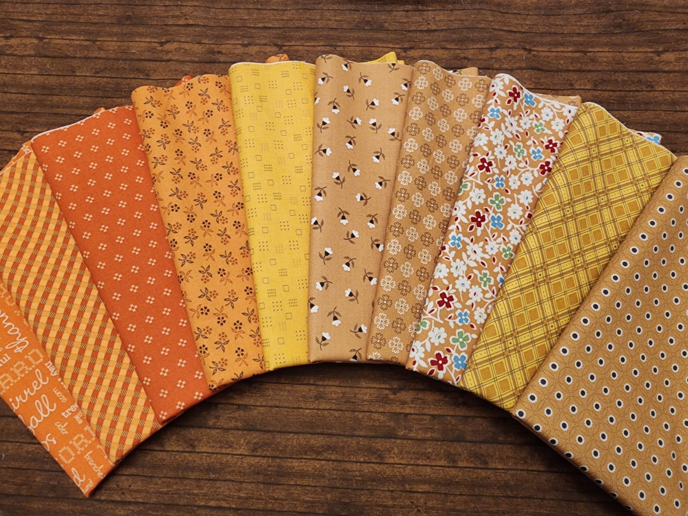 Autumn in Oranges and Golds by Lori Holt for Riley Blake - 10 piece Half Yard Bundle Pack