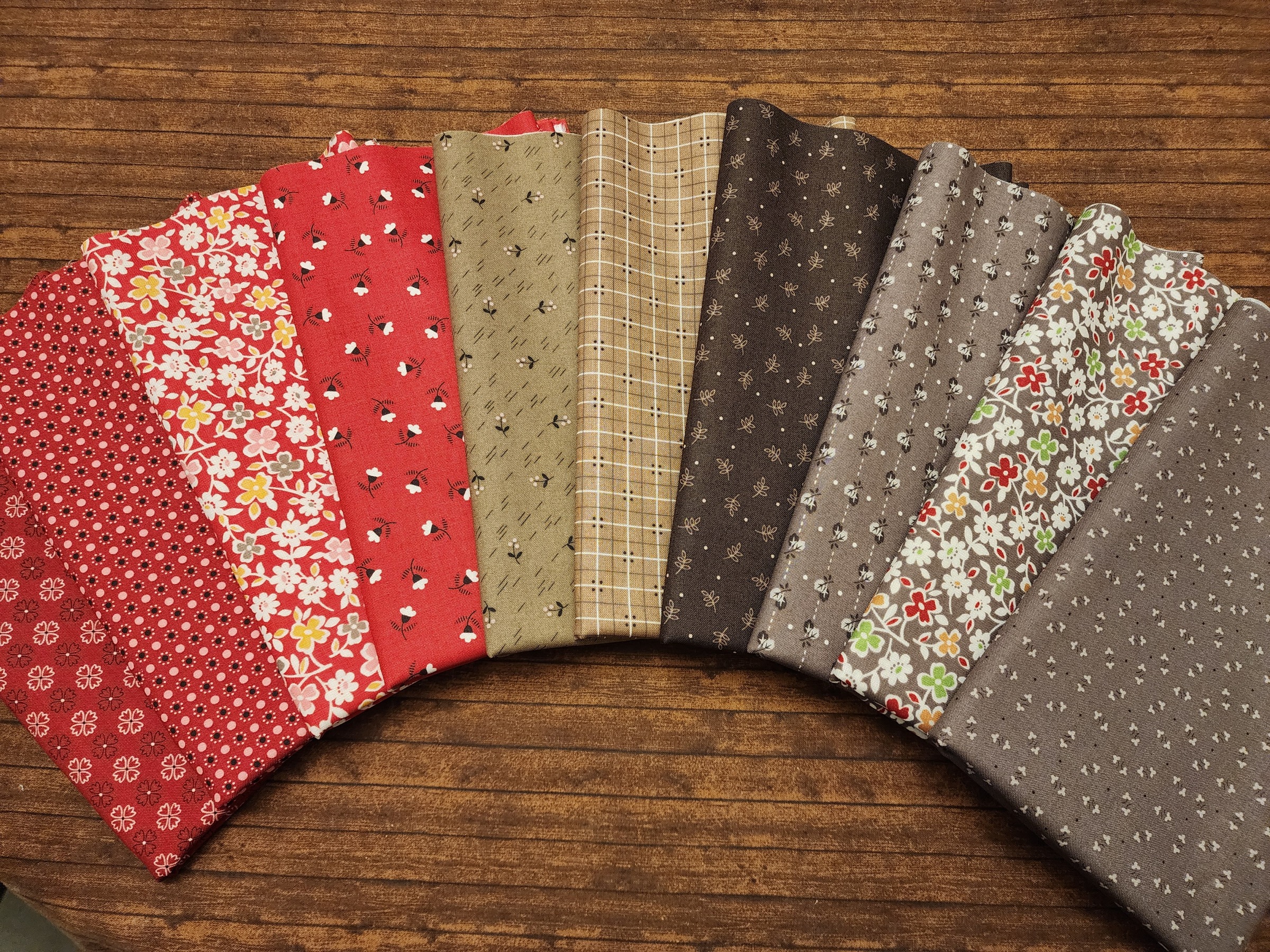 Autumn in Reds and Browns by Lori Holt for Riley Blake - 10 piece Half Yard Bundle Pack