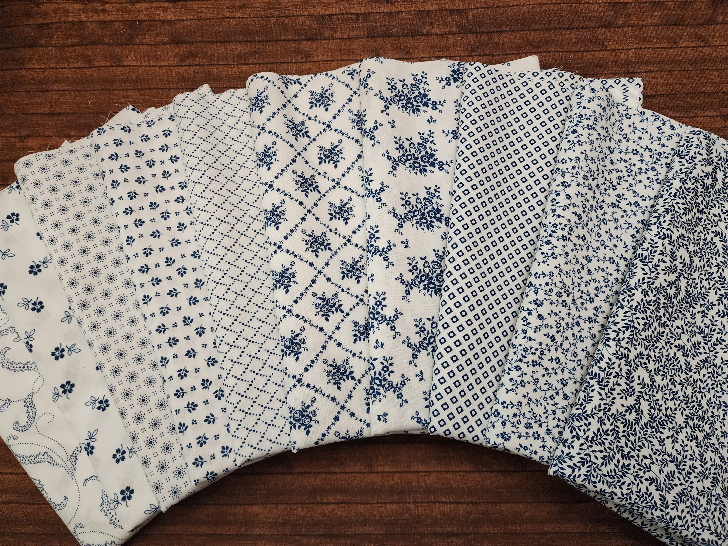 Classic Keepsakes in Blue and White for Benartex - 10 Piece Half Yard Bundle Pack