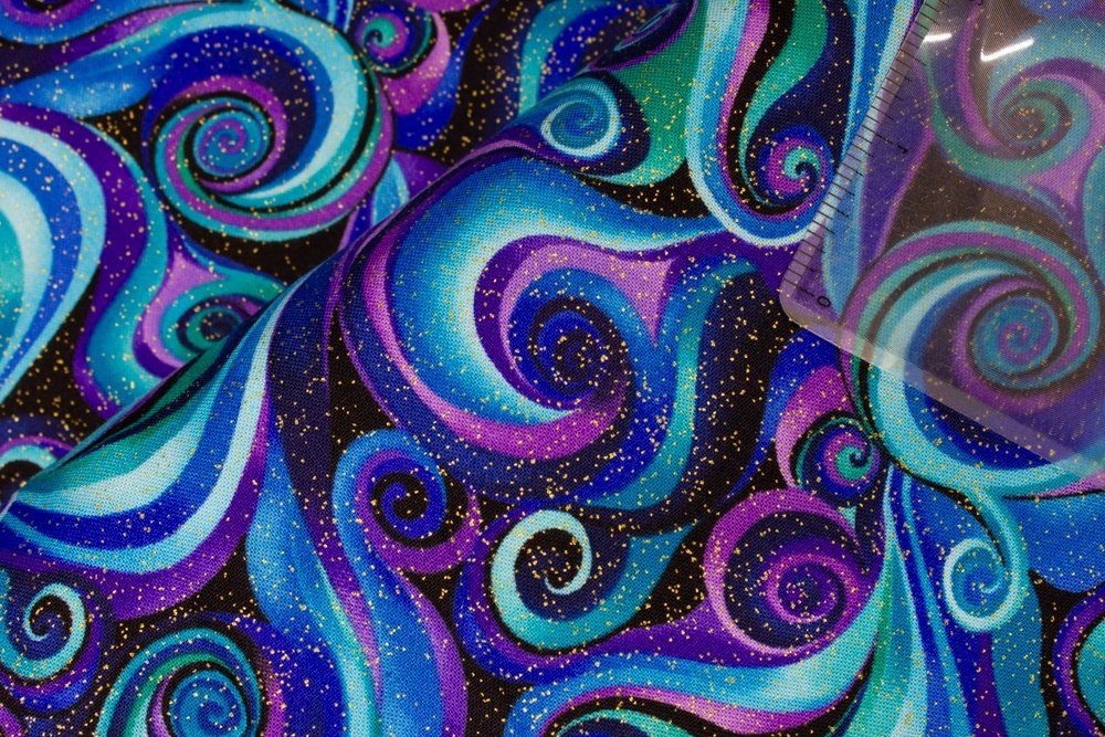 SPECIALTY FABRICS: Blue, Purple, and Teal Metallic Swirls