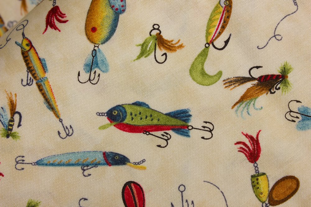 Fishing Lures on Light Tan: Down by the Lake by Susan Winget for Wilmington  Prints - 745181479053