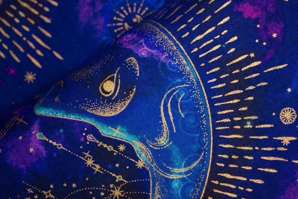 SPECIALTY FABRICS: Large Galaxy Moons on Blue with Gold