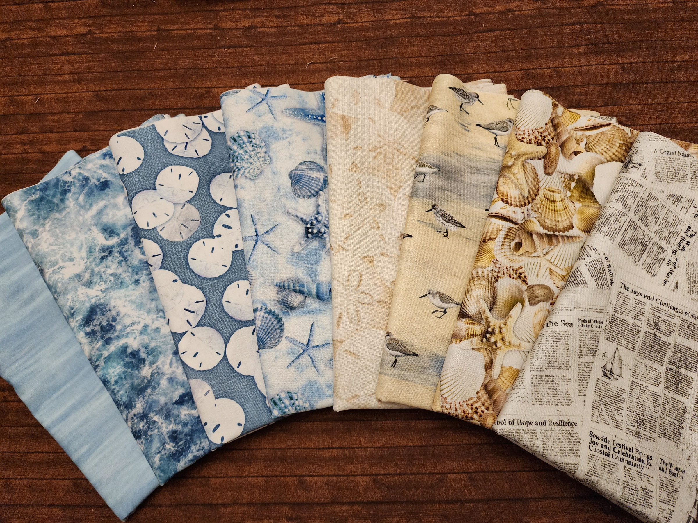 Let Your Light Shine by Timeless Treasures  - 8 Piece Half Yard Bundle Pack  - beach, lighthouses, seashells, sand dollars