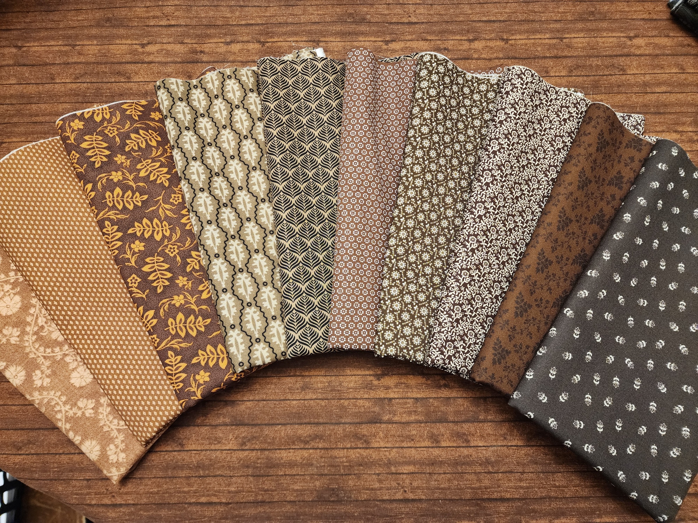 Mixed Civil War Browns - Variety of Mfgrs.  - 10 Piece Half Yard Bundle Pack 