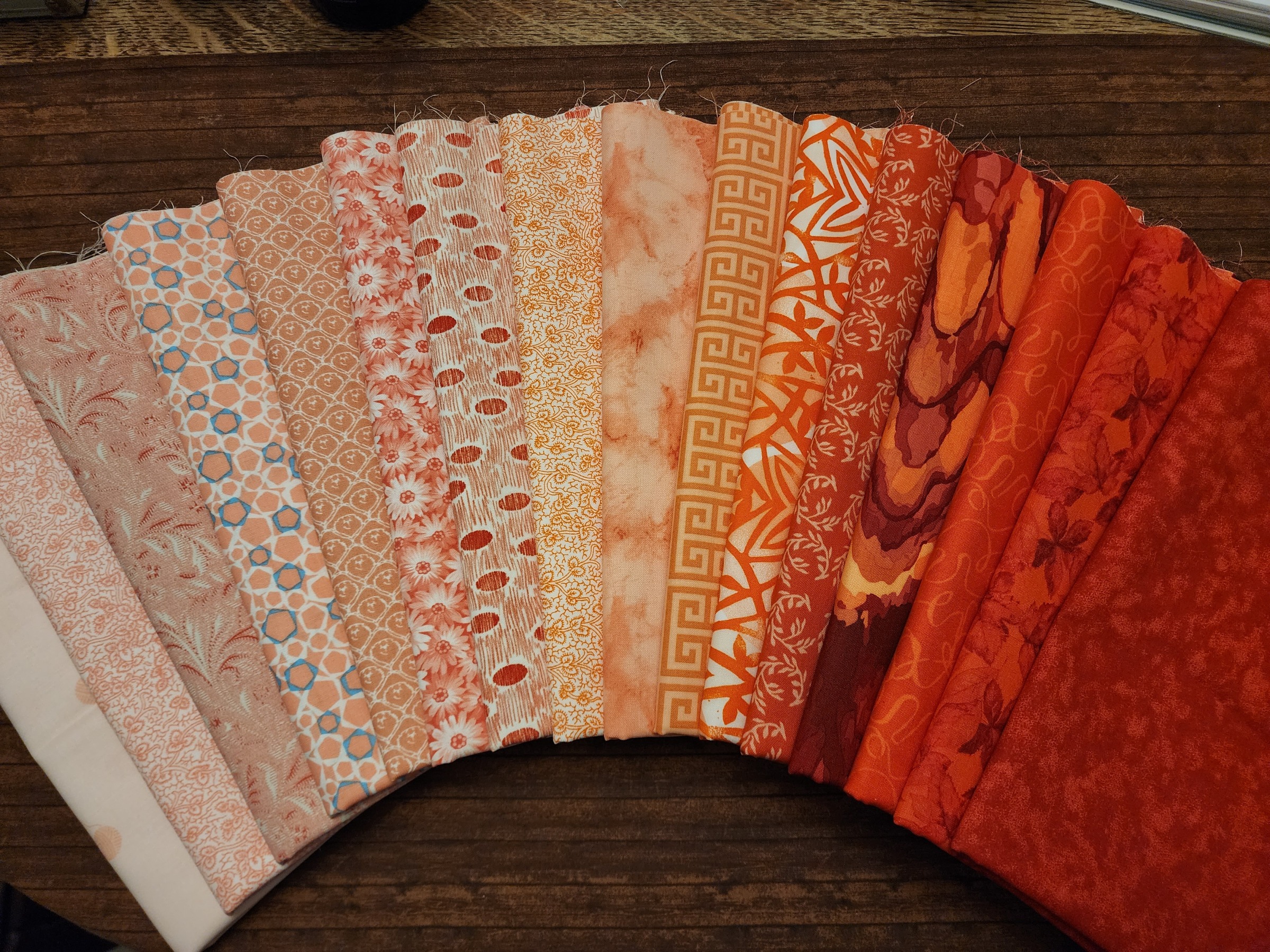 Peach to Orange - Bargello Set by a variety of Manufacturers - 22 x 45 pieces  - 16 Piece More than Half Yards Bundle Pack 