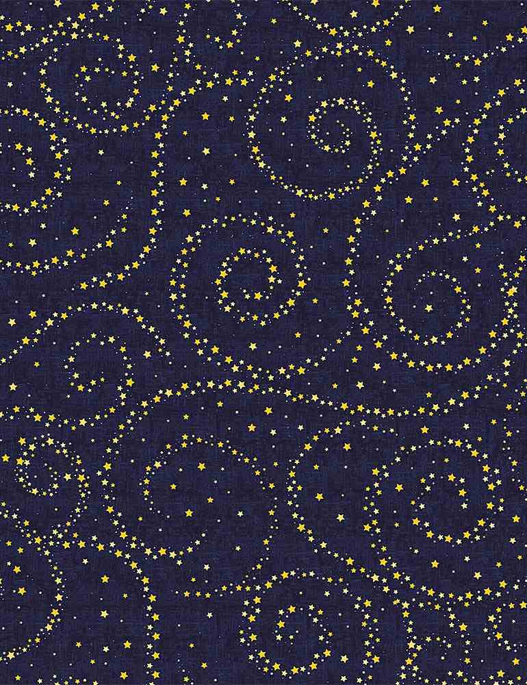 SPECIALTY FABRICS Swirly Yellow Stars On Navy Night I Love You To 