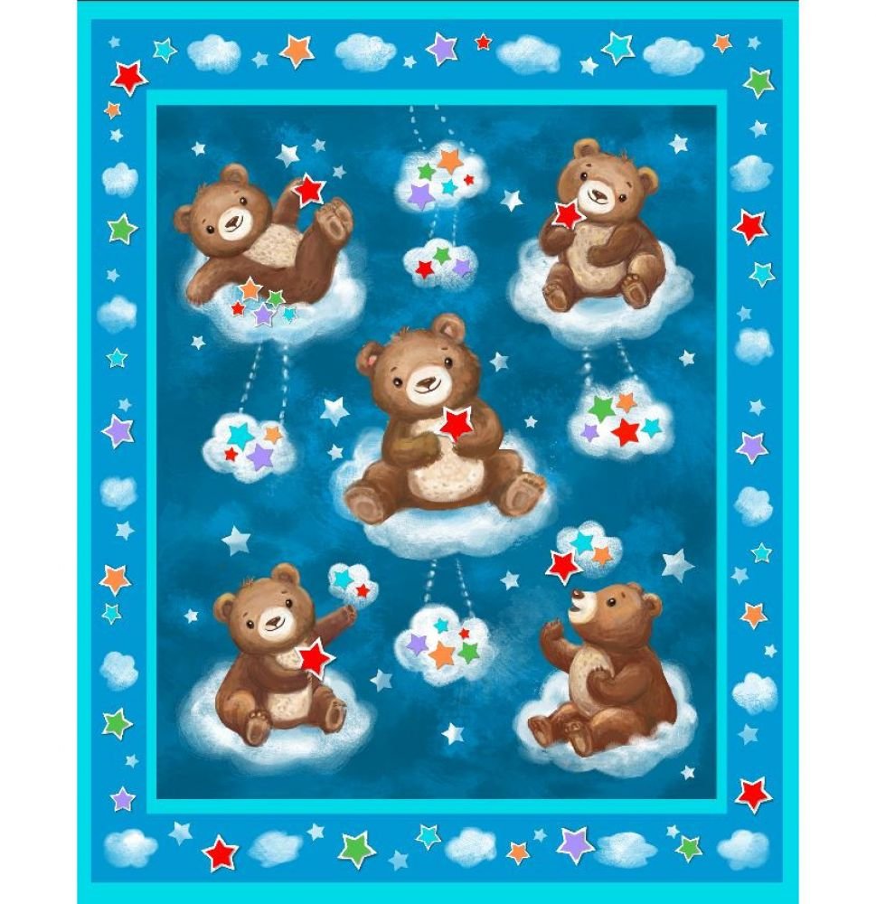 Bears on Turquoise PreQuilted Baby Panel Kit Panel Plus Binding