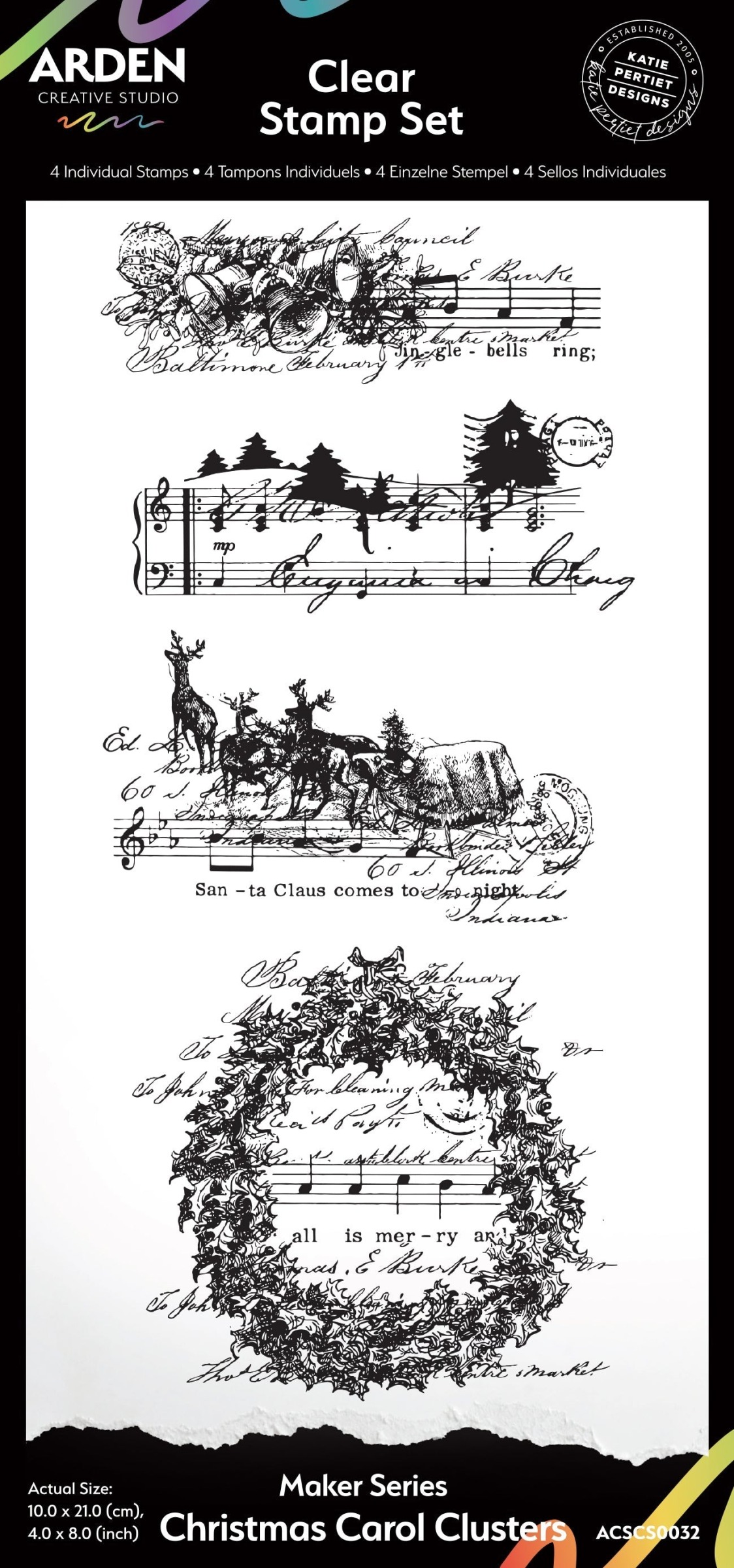 Arden Creative Studio Maker Series Christmas Carol Clusters 4in x 8in Clear Stamp Set