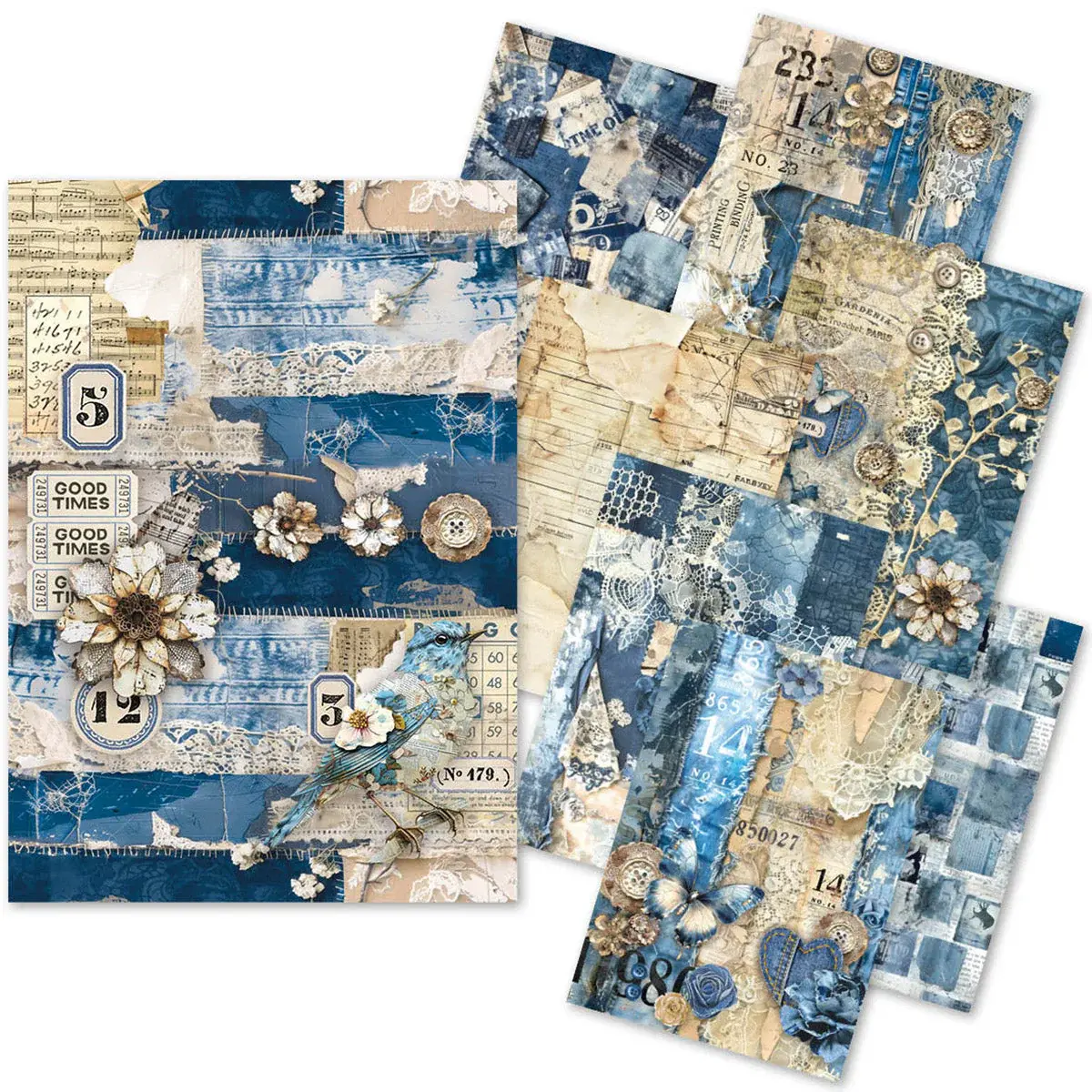 Craftmix Urban Blue Denim Mixed A5 Paper Pack - 8 Sheets (Tissue & Vellum Variety)
