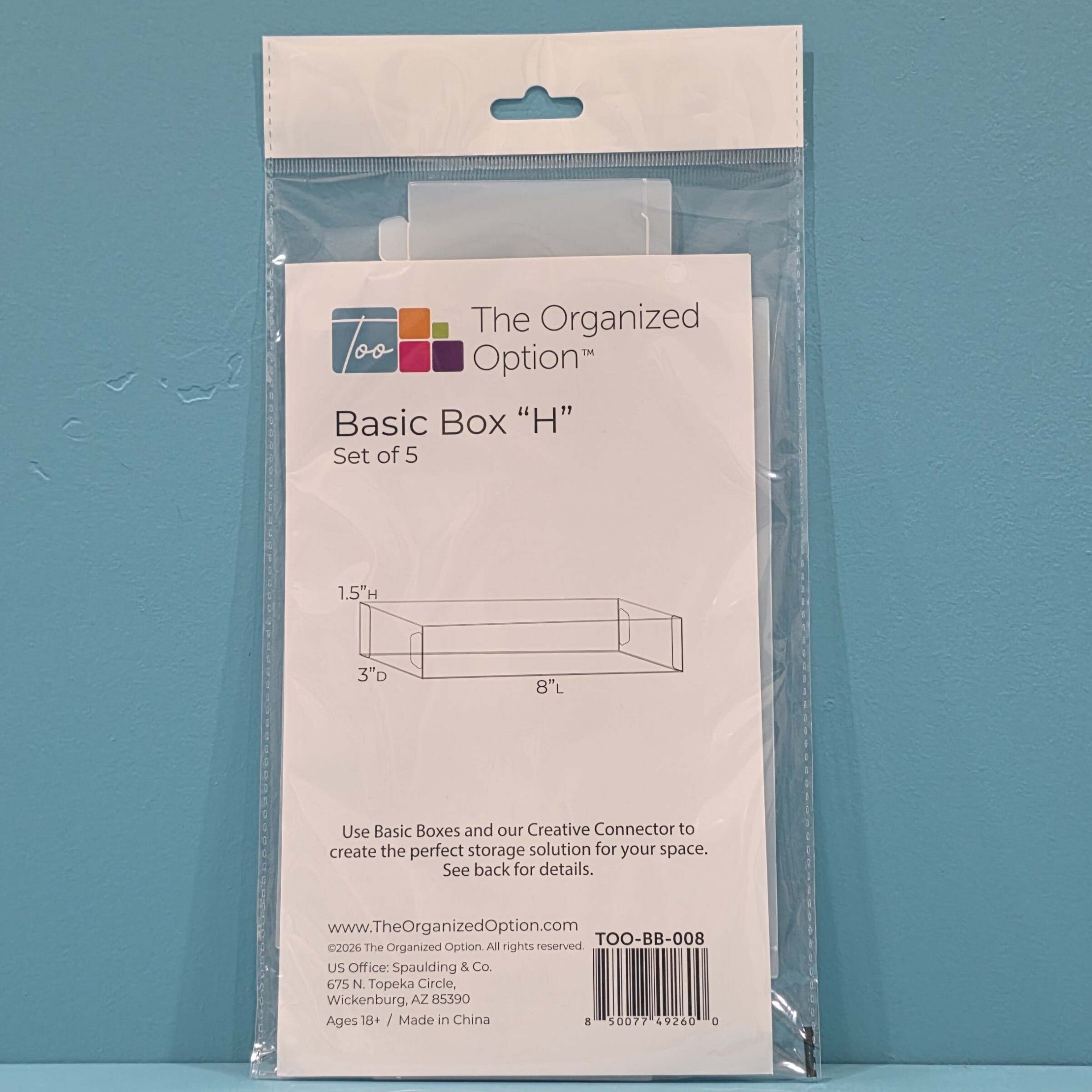 The Organized Option Basic Box H - 3.0 W x 8.0 L x 1.5 H - Set of 5