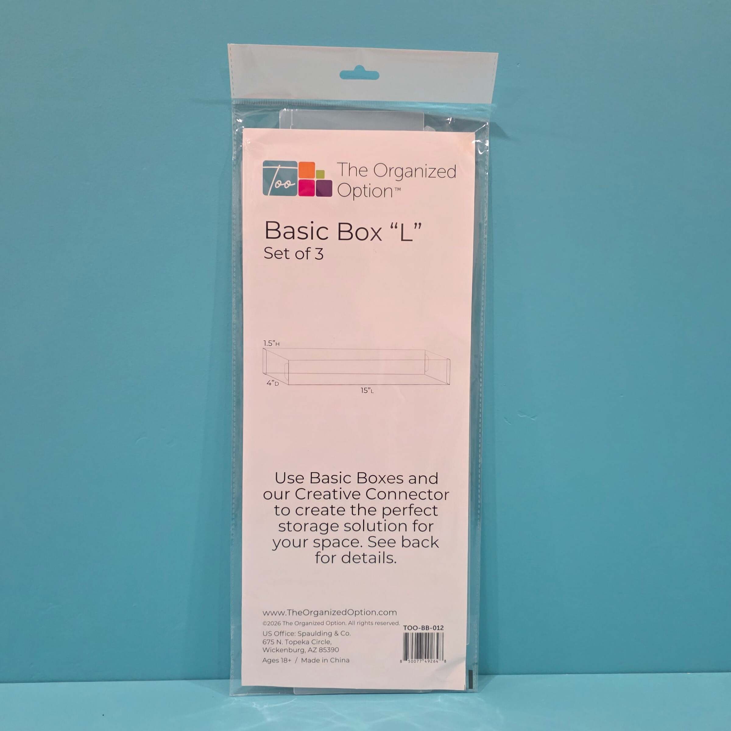 The Organized Option Basic Box L - 4.0 W x 15.0 L x 1.5 H - Set of 3