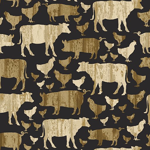 Large Farm Animals Black Quilt Barn Prints 
