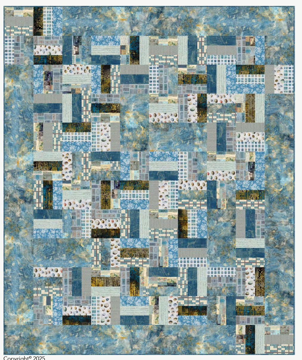 Brush Strokes Quilt Kit 75 by 90 Tim Holtz Blue Palette of the MOnth Eclectic Elements