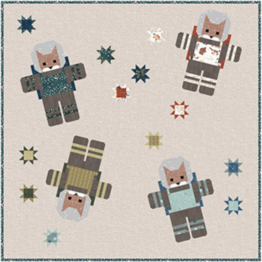 Cat Astronauts in Space Quilt Kit 52 by 52 Elizabeth Hartman Pause and Play Figo Fabrics