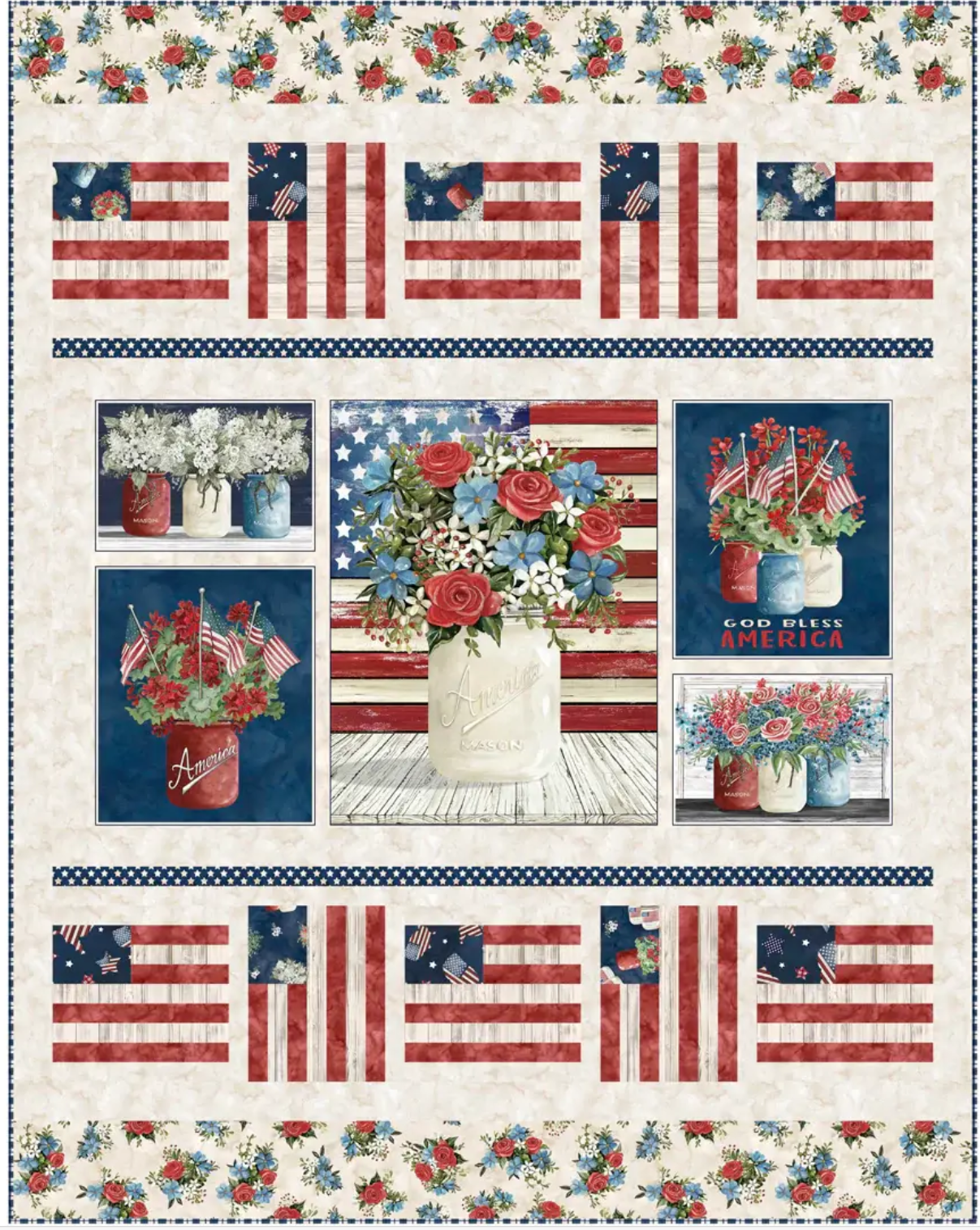 Farmhouse Americana Quilt Kit 49 by 62 God Bless America Wendy Sheppard P&B