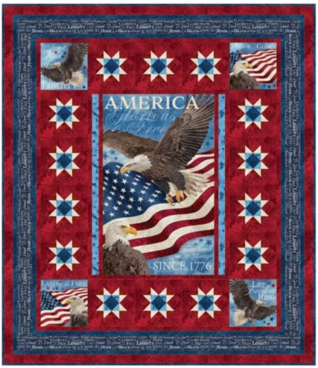 Glorious and Free Quilt Kit 72 by 83 Patriotic Northcott Stars and Stripes 