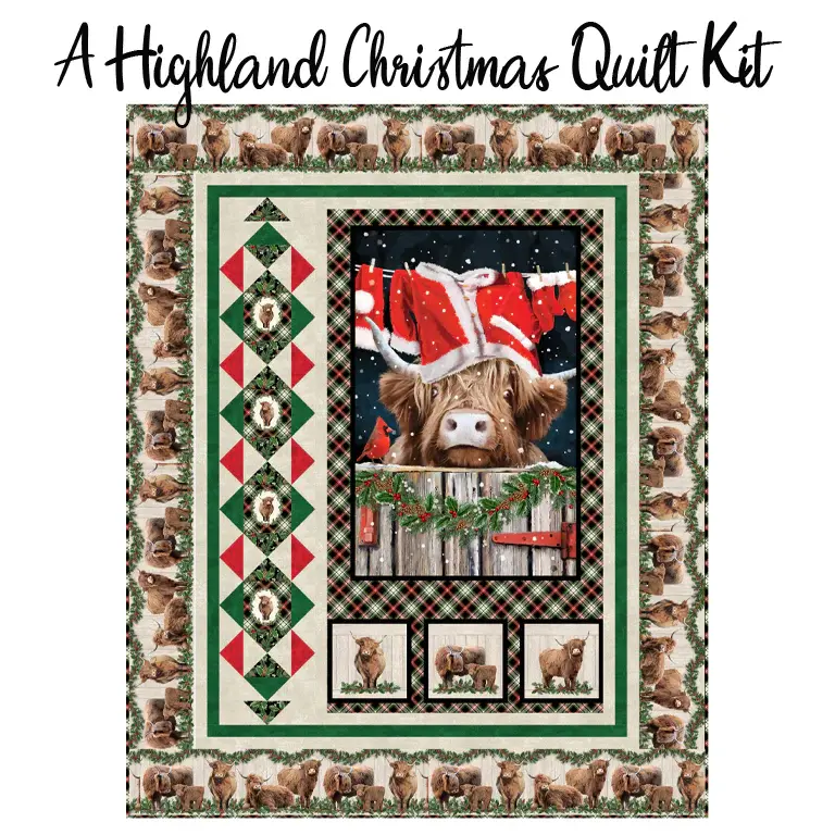 Highland Christmas Hooves Quilt Kit 48 by 59 wall hanging Northcott Highland Hairy Cow Xmas
