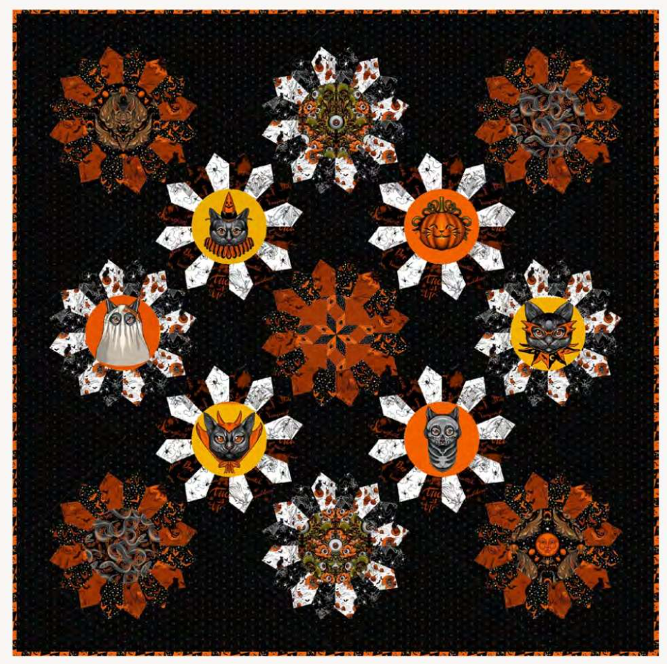 Spooky Spinners Cats Halloween Quilt Kit 60: by 60 CLub Hauer CObwebs and Costumes Free SPirit