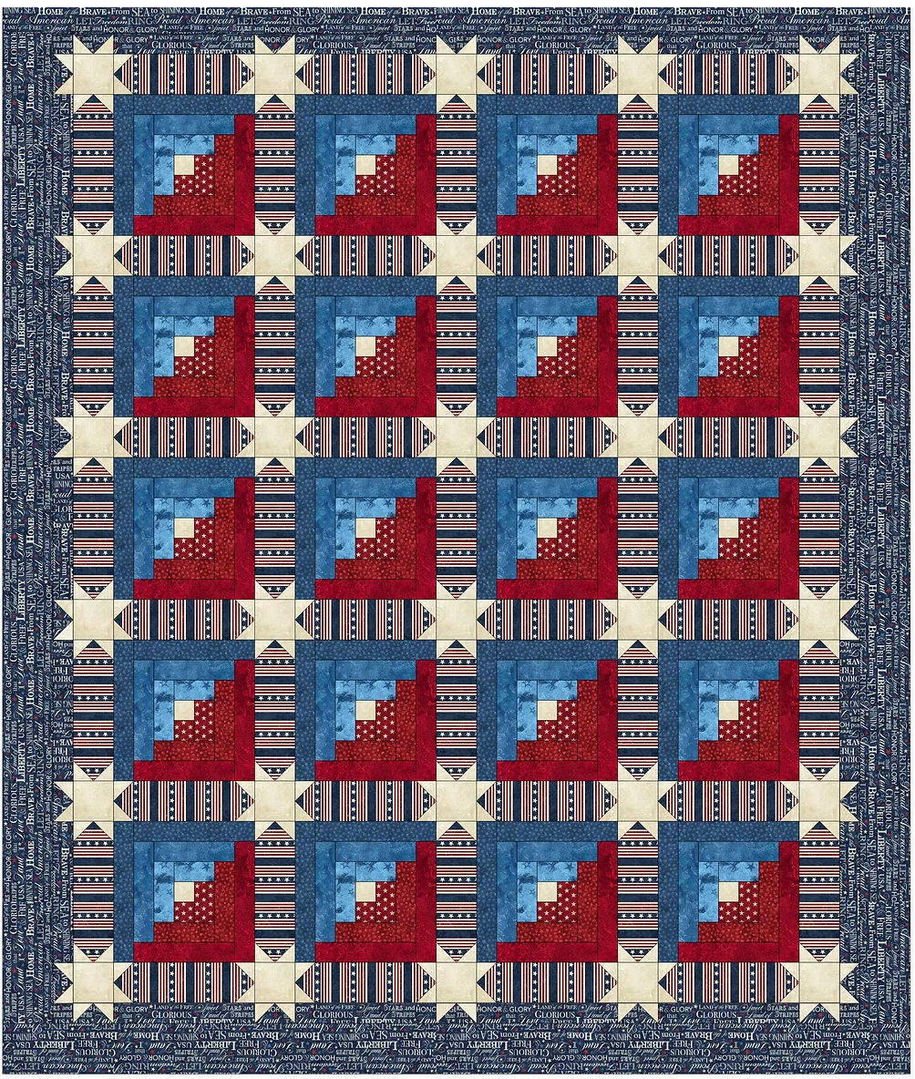 Stars and Stripes Quilt Kit 90 by 108 Patriotic Log Cabin QuiltFox Northcott
