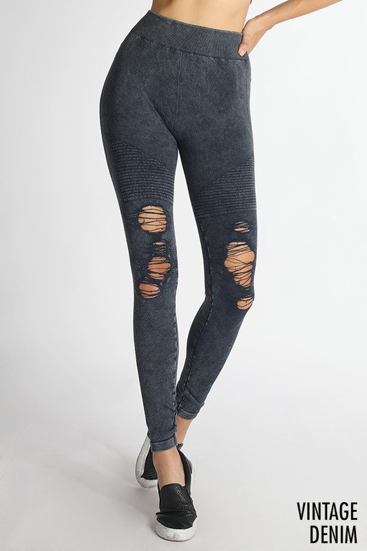 Vintage Ripped Leggings, Black
