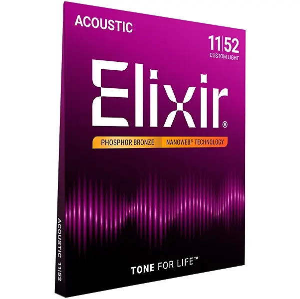 Elixir Strings 16027 Nanoweb Phosphor Bronze Acoustic Guitar Strings - .011-.052 Custom Light