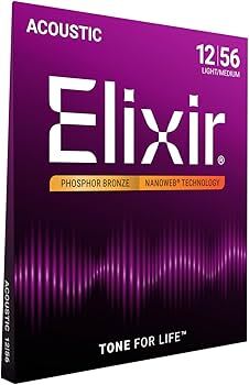Elixir Strings 16077 Nanoweb Phosphor Bronze Acoustic Guitar Strings - .012-.056 Light/Medium