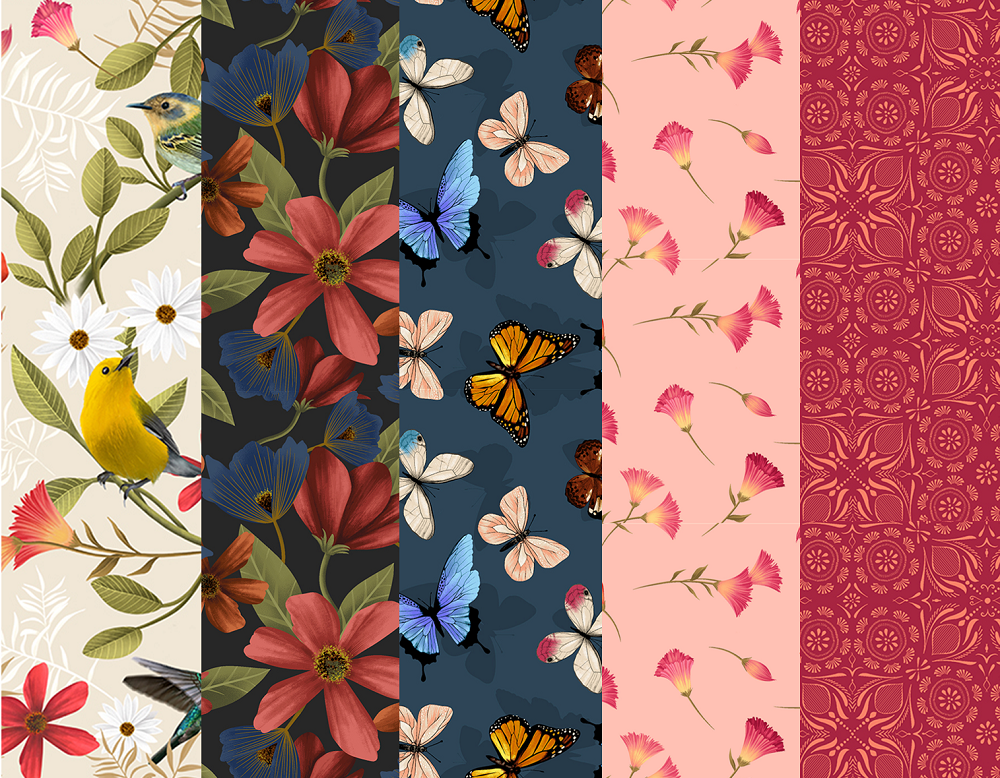 Coral Floral Fresco Prado algodón Acolchado tela Melissa Lowry Clothworks