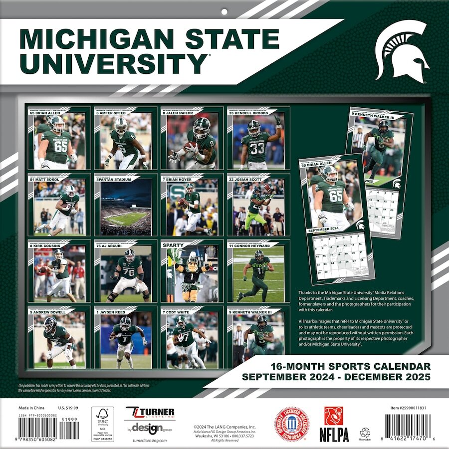 MSU Spartans 2025 Wall Calendar - 841622174706
