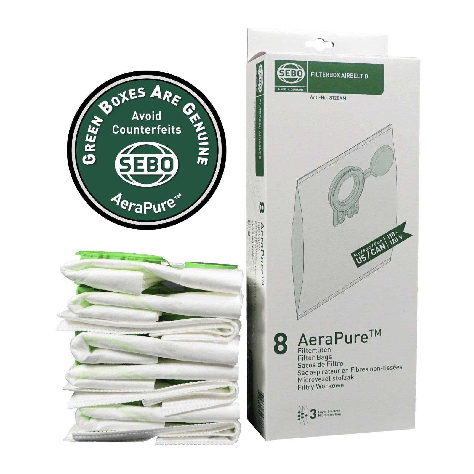 SEBO Airbelt D Bags 8 pk genuine