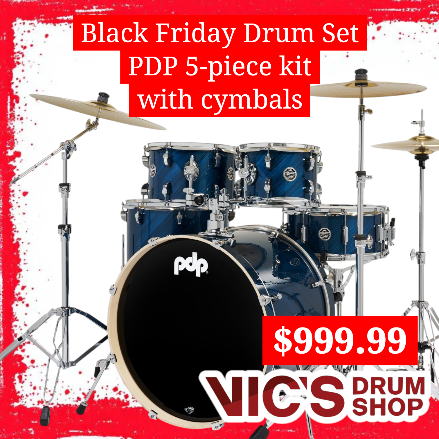 PDP Mainstage 5pc Drum Set With Hardware, Paiste Cymbals, Throne, Blue Steel