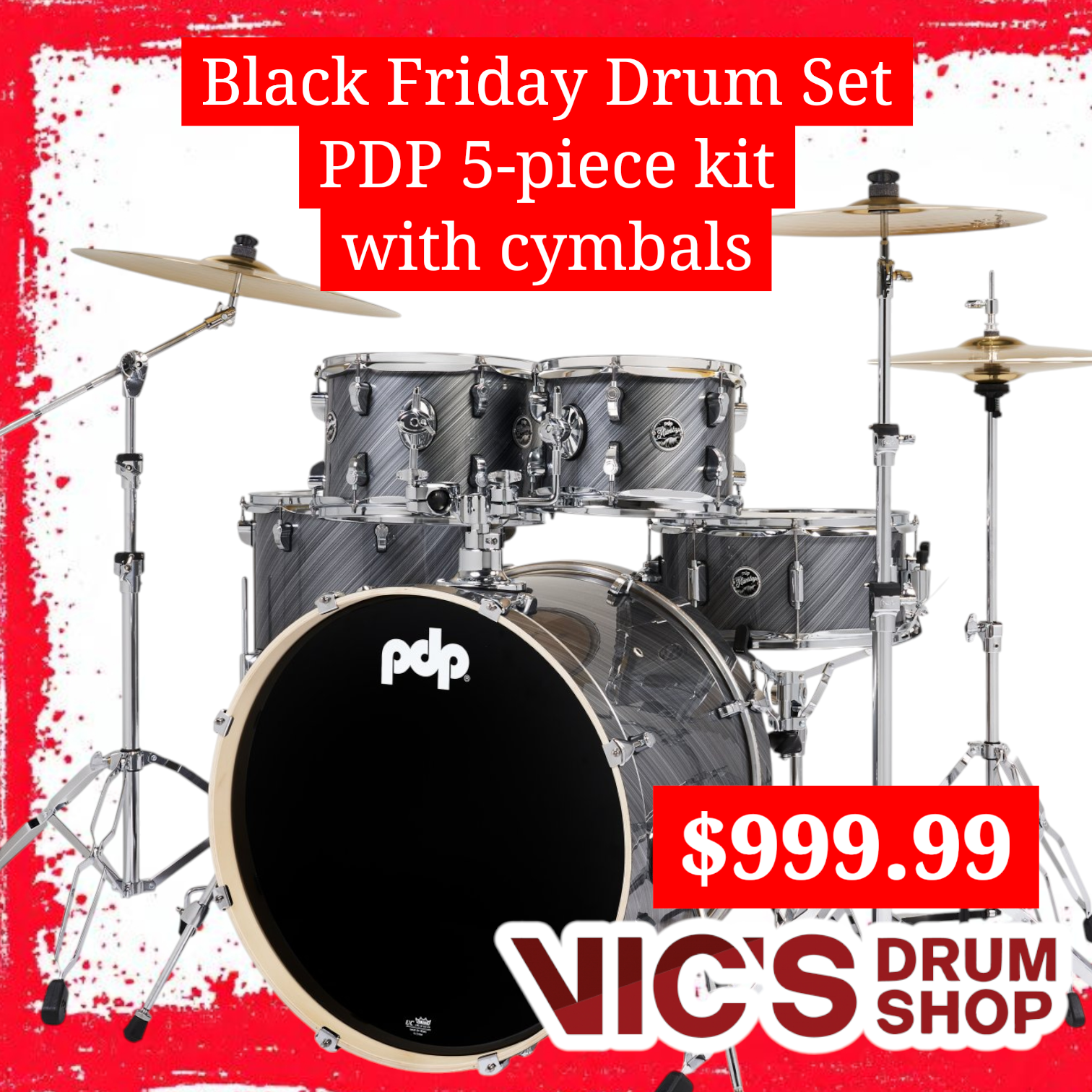 PDP Mainstage 5pc Drum Set With Hardware, Paiste Cymbals, Throne, Twisted Graphite